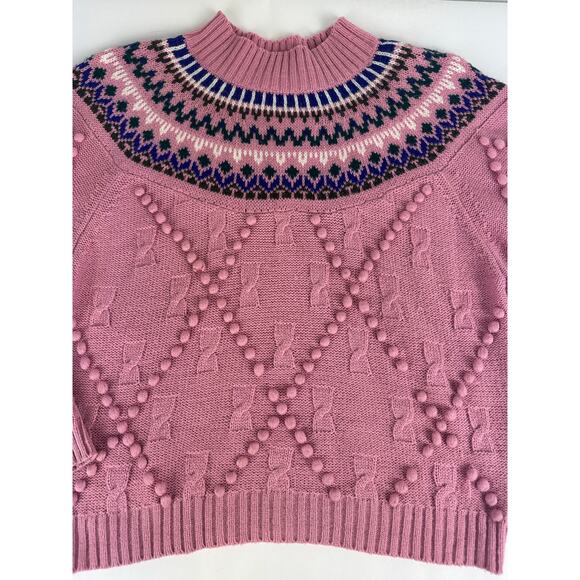 Vintage Cabin Creek Size Medium Fair Isle Crew Neck Sweater Pom Pom Sweater - Picture 12 of 16
